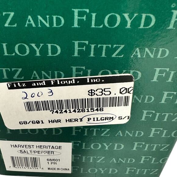 Fitz and Floyd Harvest Heritage Pilgrims Salt/Pepper Shaker Set-in Box-Excellent - Picture 10 of 11